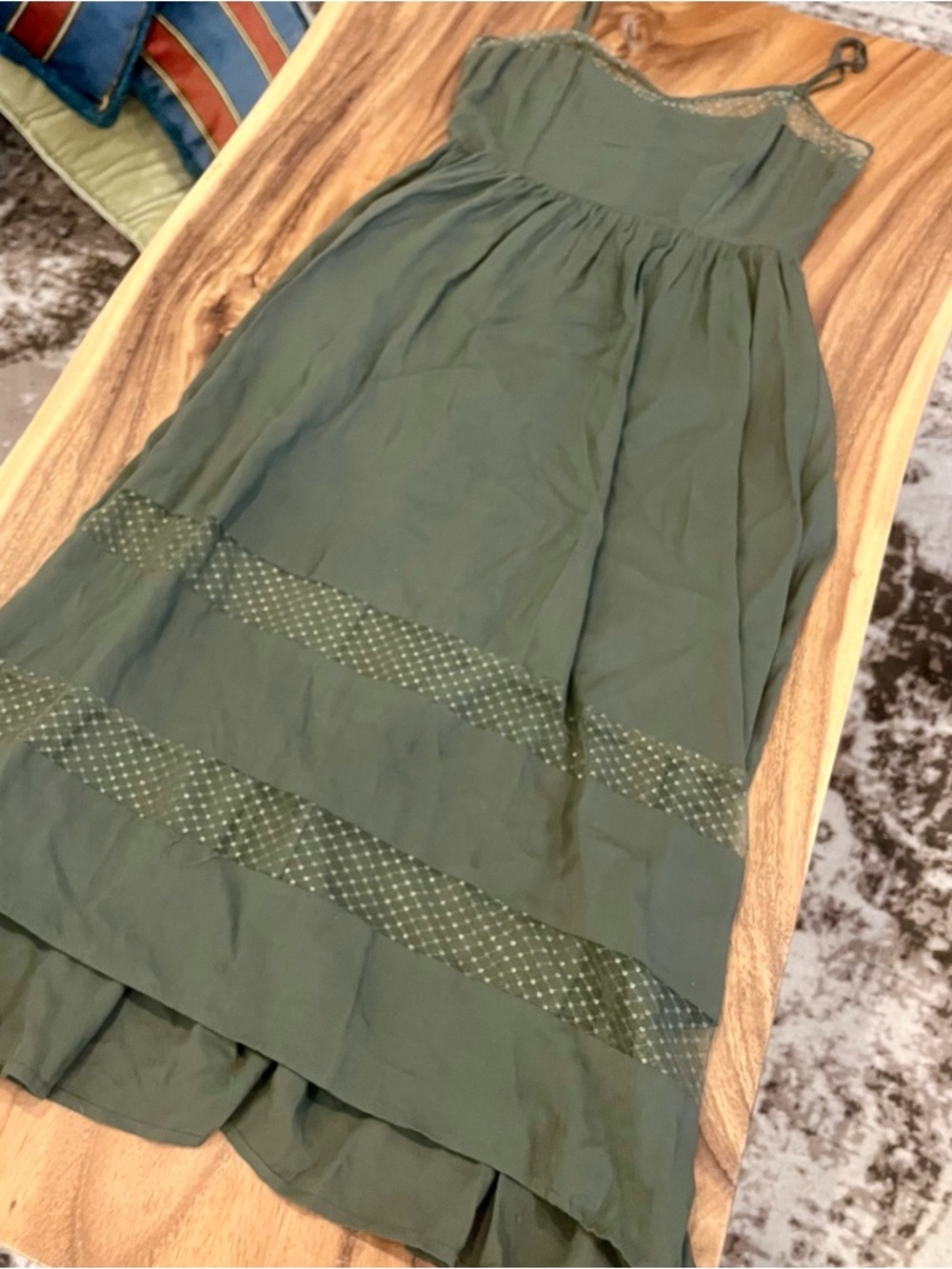 Olive Green Midi Sundress with Lace Trim